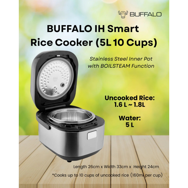 Buffalo NEW IH Stainless Steel Inner Pot Smart Rice Cooker with Boilsteam Function (10 cups)
