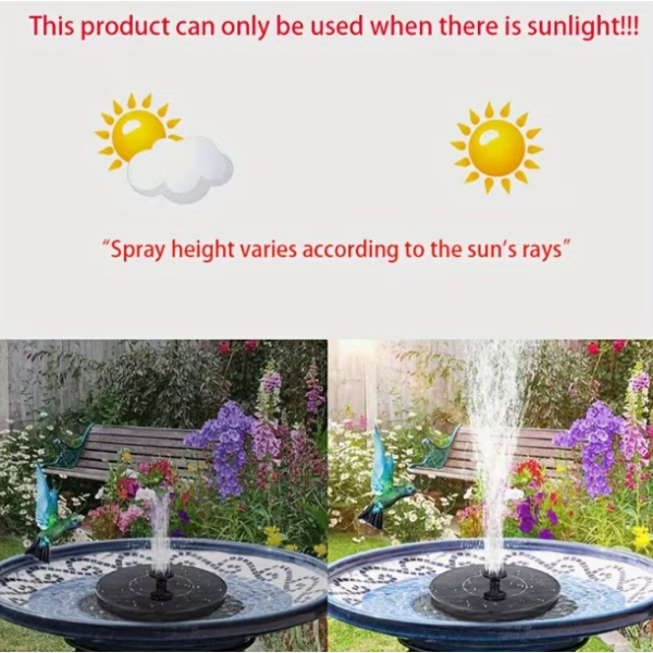 Floating Solar Fountain Pump IPX8 | 6 Replaceable Nozzles for Bird Baths, Ponds & Aquariums