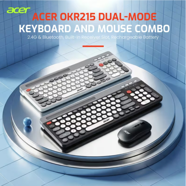 Acer OKR215 Wireless Keyboard & Bluetooth Mouse - Slim Rechargeable 5.0 + 2.4G