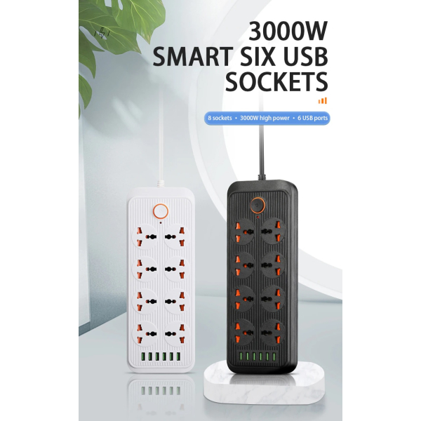 8 Plug, 6 USB Universal Power Board 2M Cable 3.1A Fast Charging, Multi Adaptor