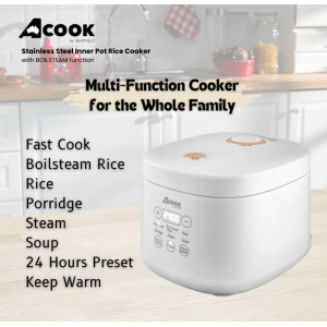 ACook by Buffalo BOILSTEAM Stainless Steel Inner Pot Mini Rice Cooker 2L (4-5 Cups)