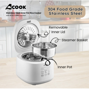 ACook by Buffalo BOILSTEAM Stainless Steel Inner Pot Mini Rice Cooker 2L (4-5 Cups)