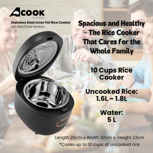ACook by Buffalo BOILSTEAM Stainless Steel Inner Pot Rice Cooker 5L (10 Cups)