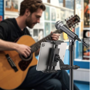 Universal Tablet & Phone Holder &ndash; Clamp Mount for Mic Stands, Poles & Tripods
