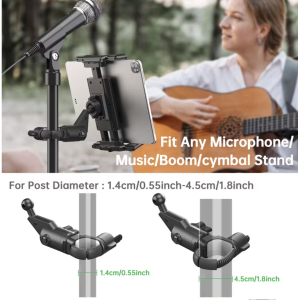 Universal Tablet & Phone Holder &ndash; Clamp Mount for Mic Stands, Poles & Tripods