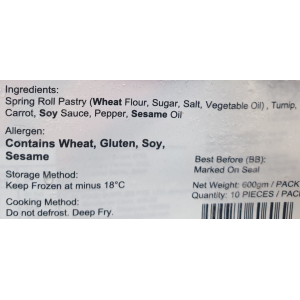 Vegetarian Spring Roll&nbsp; 60g x 10's( vegan )