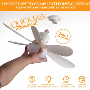 E27 / B22 Ceiling Fan with 3 Light Modes, 6 Blades, Pl...