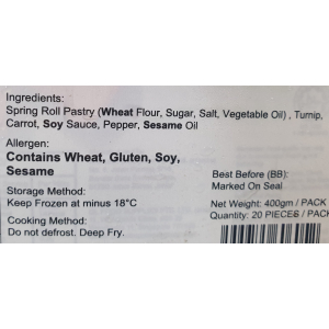 Vegetarian Mini Spring Roll&nbsp; 20g x 20's( vegan )